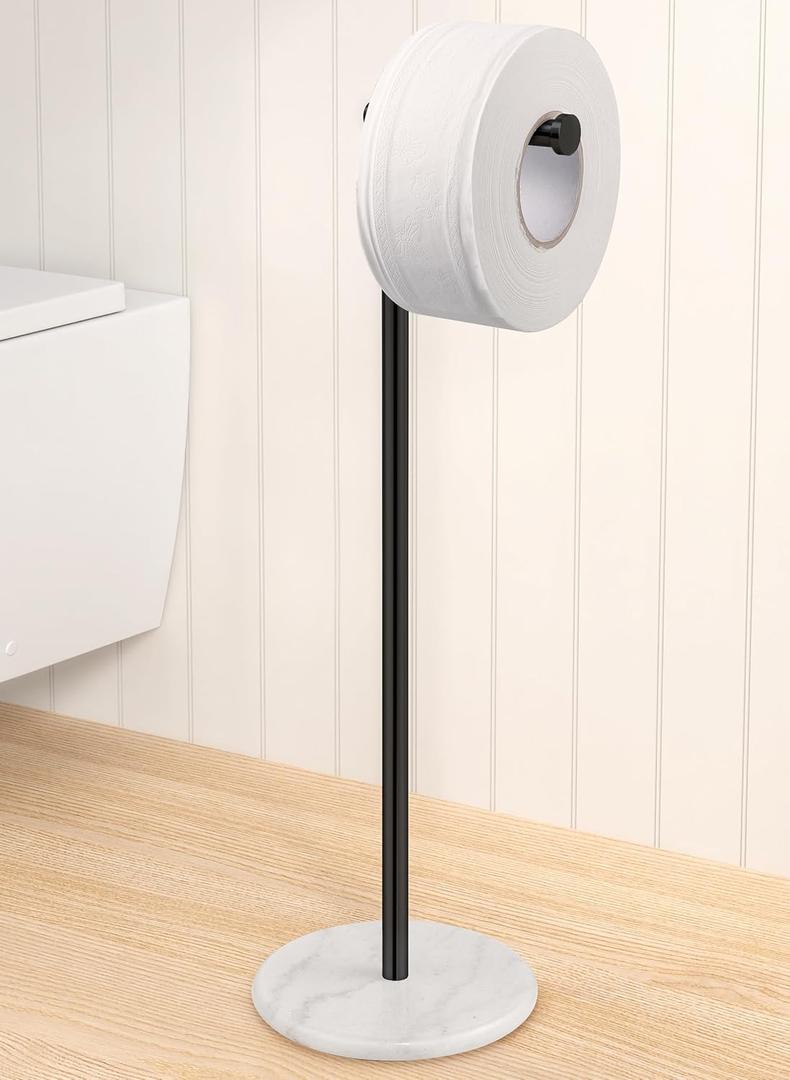 KES Extra High Black Toilet Paper Holder Freestanding 26", Toilet Paper Holder Stand with Natural Marble Base, Floor Free StandingToilet Paper Holder 18/8 Stainless Steel Matte Black, BPH284S66-BK