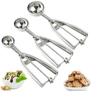 Ice Cream Scoop, 3Pcs Cookie Scoop Set, 18/8 Stainless Steel Cookie Dough Scoop, Cookie Scoops for Baking Set of 3, Ice Cream Scooper with Trigger Release, Cookie Scooper for Baking