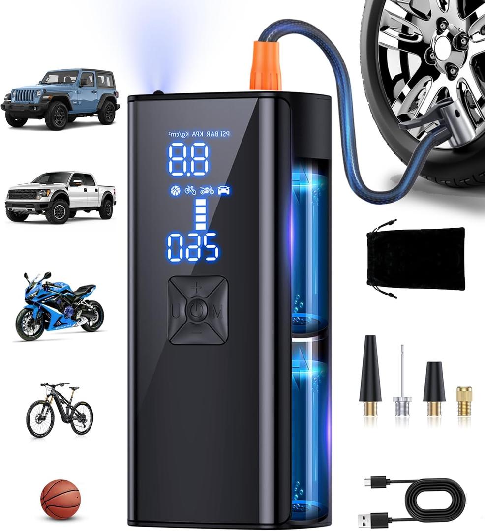 Tire Inflator Portable Air Compressor, 150PSI Tire Inflator with Pressure Gauge, 2X Faster Air Pump for Car, Blike, Motorcycle, Ball and More (Black-zb)