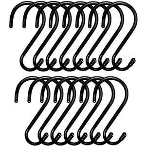 15 Pack 6 Inch Heavy Duty S Hooks, Black Rubber Coated Large S Hooks, 8mm Thickness Non Slip Sturdy Metal S Hook for Hanging Plants, Garden Tools, Kitchen, Closet, Bird Feeder, Clothes, Bags