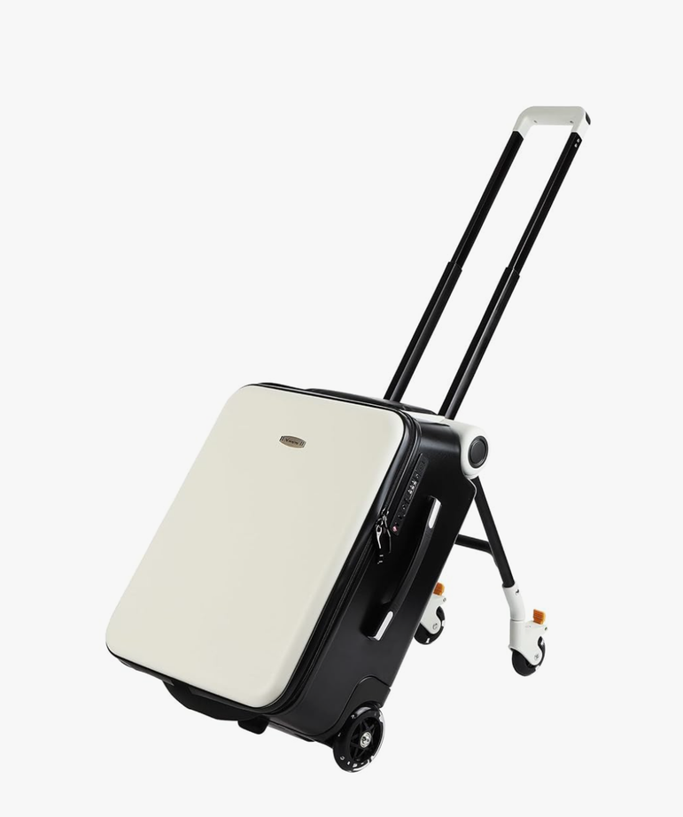 FAHKNS Ride on Suitcase luggage with Seat for Kids,21 inch Hardside Carry on Luggage with Wheels for Travel,2-in-1 Case & Baby Stroller,White