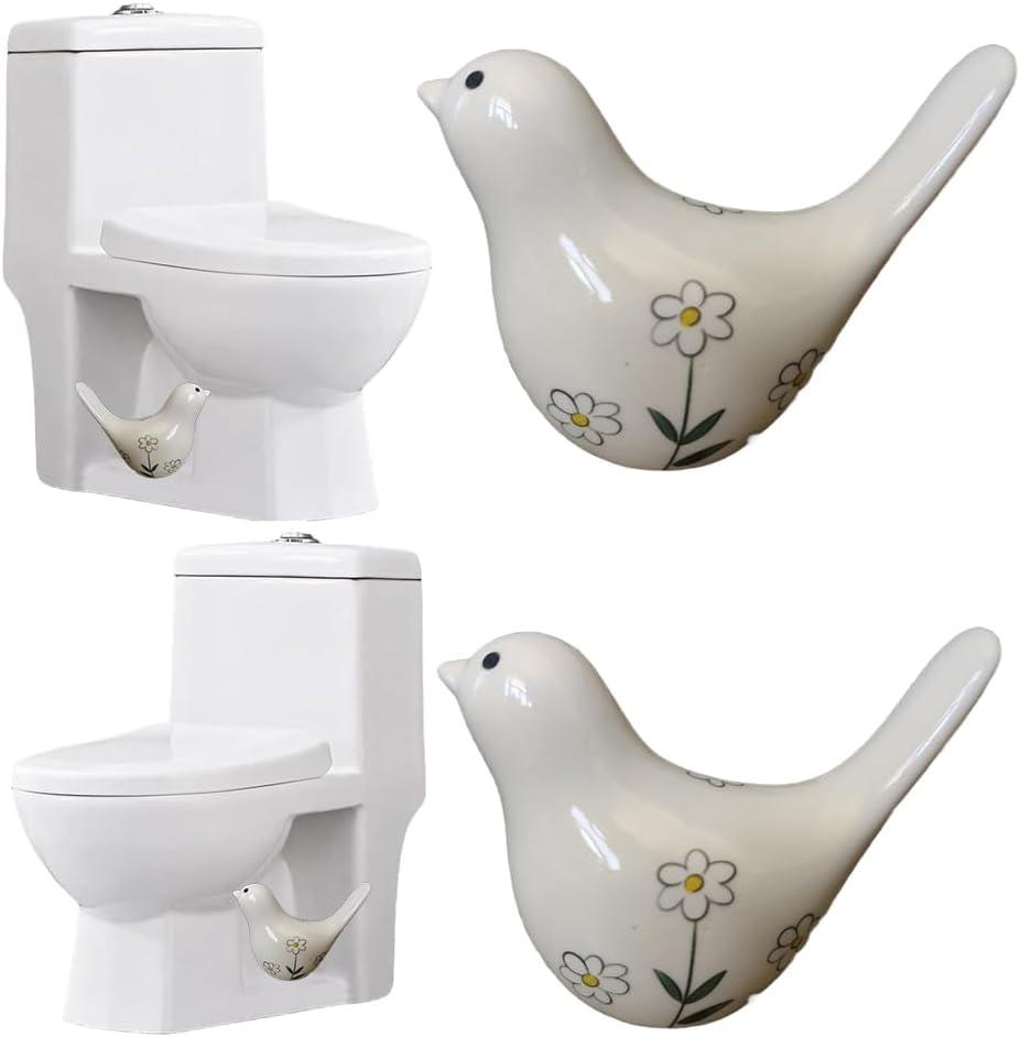 2PCS Toilet Bolt Covers Decorative, Cute Bird Toilet Screw Cover Caps, Ceramic Toilet Bolt Caps Decorative, Funny Bathroom Accessories, No Tools Easy Installation Bathroom Decor (White)