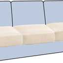 H.VERSAILTEX Stretch 3 Piece T Cushion Sofa Slipcovers Individually Sofa Covers for 3 Cushion Couch Sofa Seat Covers with Elastic Bands Featuring Thicker Jacquard Fabric, Cream