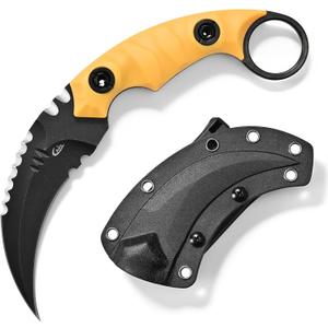 C1691N Fixed Blade Knife,D2 Steel Nylon Fiberglass Handle Outdoor Claw Knife for Survival, Hiking, Camping with Kydex Sheaths(Yellow)