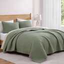 WRENSONGE King Size Quilt-3 Pieces Lightweight Bedspreads Sage Green King Quilt Bedding Set for All Seasons, Soft Summer Coverlet with 2 Pillow Shams Suitable for Bed, Couch, Quilt Blanket