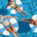 Whaline 4 Pcs White Blue Inflatable Swimming Float Toy Swim Ring Striped Print Pool Lounger Tube for Summer Swimming Beach Party, 30.7 Inch
