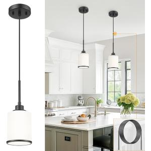 Beionxii Pendant Lights Kitchen Island, Modern Kitchen Pendant Lighting Over Island with Milk Glass, Matte Black Pendant Light Fixtures for Sink, Dining Room, Entryway, BX-PL02MB (1 Pack)