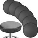 Newwiee 6 Pcs Leather Round Bar Stool Seat Covers, Waterproof PU Stretch Round Barstool Seat Covers Cushion with Elastic Bands for Bar Swivel Chair, 13 to 17 Inches(Black)