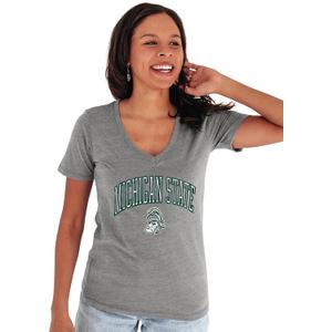Blue 84 NCAA Womens Tri-Blend T-Shirt Vintage Arch Over Secondary Color (Large)