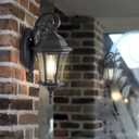 Dusk to Dawn Wall Light for Porch, Black Exterior Door Wall Lantern with Photocell Sensor, Large Outside Wall Sconce with Clear Seeded Glass