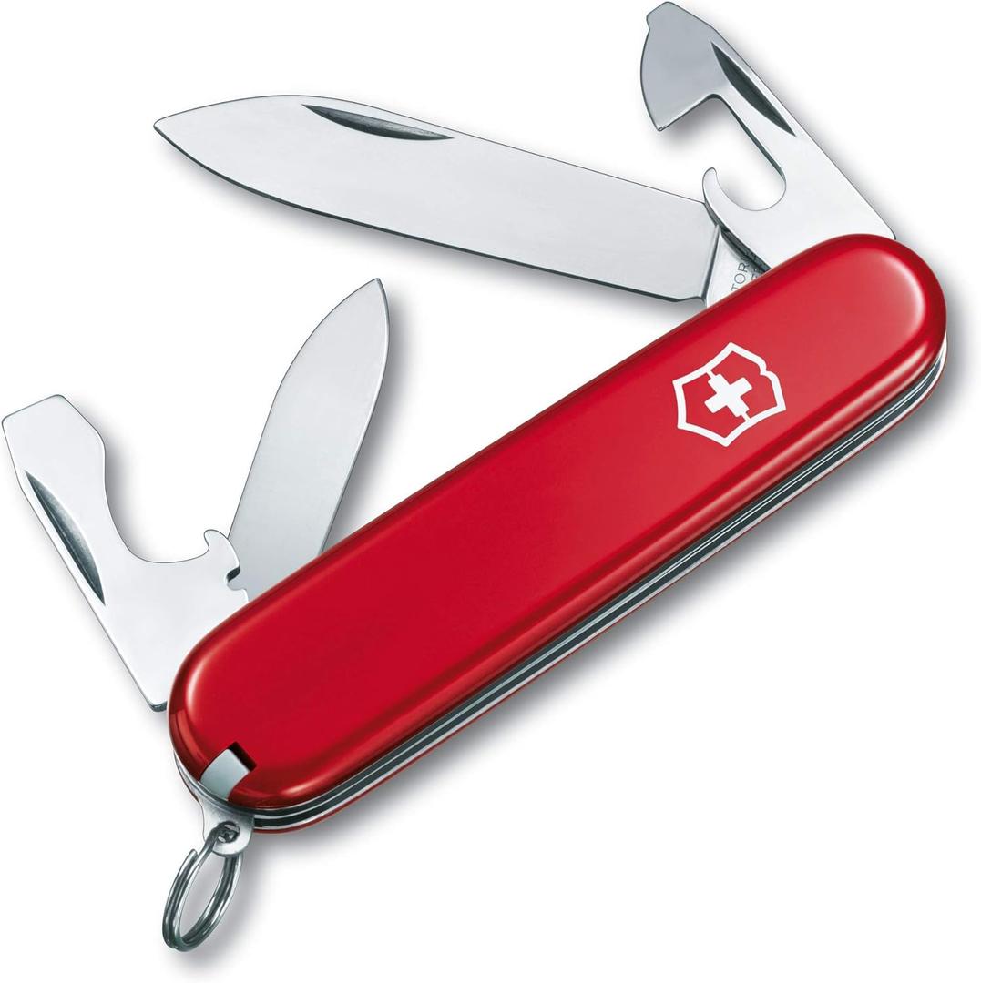 Victorinox Recruit Swiss Army Knife, 10 Functions, Swiss Made Pocket Knife with Can Opener, Screwdriver and Small Blade - Red