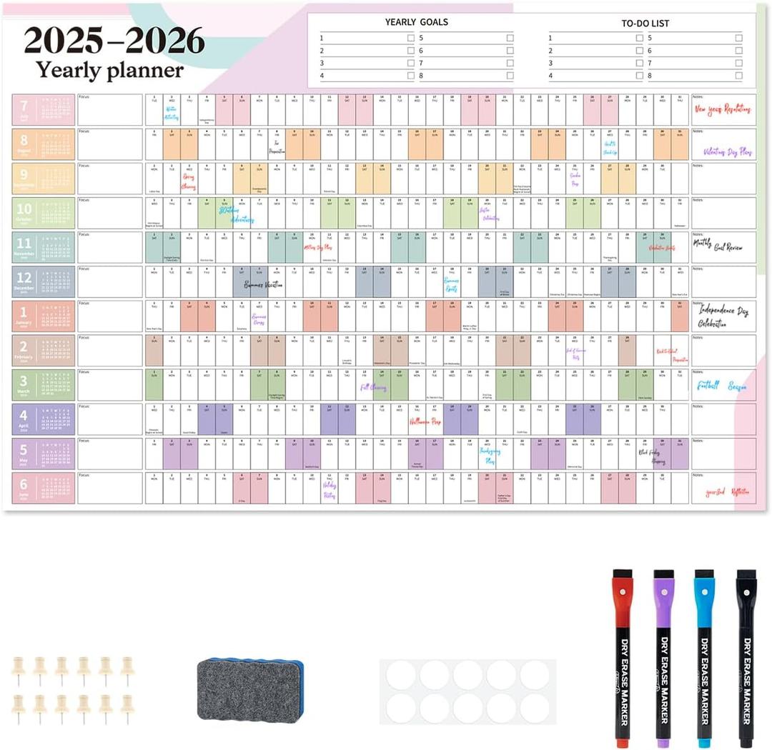 2025-2026 Academic Year Wall Calendar, Dry Erase Whiteboard Planner, 48"x32", Large School & Office Calendar for Students, Teachers, and Professionals (July 2025 - June 2027)