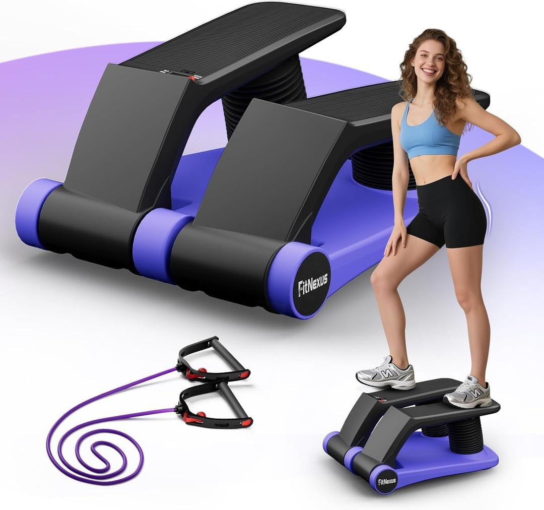 Air Compression Resistance Stepper Adjustable Mini Stair Climber for Home Cardio Workout, Portable Stepper Machine with LCD Display, 5-Level Adjustable Resistance, Non-Slip Pedals - Batt. not incl.