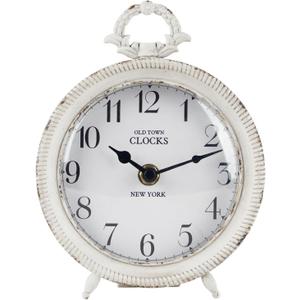 NIKKY HOME Table Clock, Vintage Desk Clock, Antique White Finish Table Clocks, Non-Ticking Battery Operated Decorative Shelf Clock for Living Room Bedroom Gift Clocks
