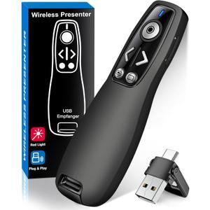 2-in-1 USB Type C Presentation Clicker Wireless Presenter Remote for PowerPoint, Powerpoint Clicker with Volume Control PowerPoint Slide Advancer for Mac, Computer, Laptop-E600
