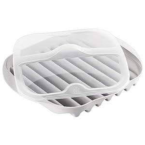 newkaijian Microwave Bacon Tray with Splatter Lid, Safety, Quick and with No Mess, Microwave Bacon Cooker Make Crispy Bacon in few Minutes（white）