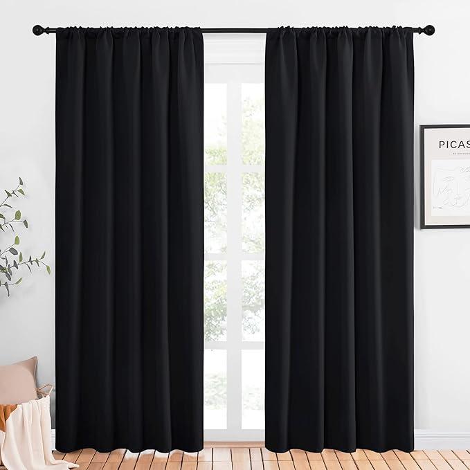 NICETOWN Black Out Window Curtains - Solid Home Decor Thermal Insulated Blackout Drapes for Bedroom, Privacy Assured Patio Window Treatment (2 Panels, 52 inches Wide by 84 inches Long)
