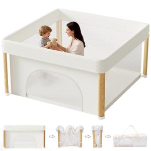 Foldable Baby Playpen, 51x51 Foldable Play Pen for Babies and Toddlers, Portable Playpen Indoor Outdoor, Kids Safety Area Travel Play Yard with Storage Bag White