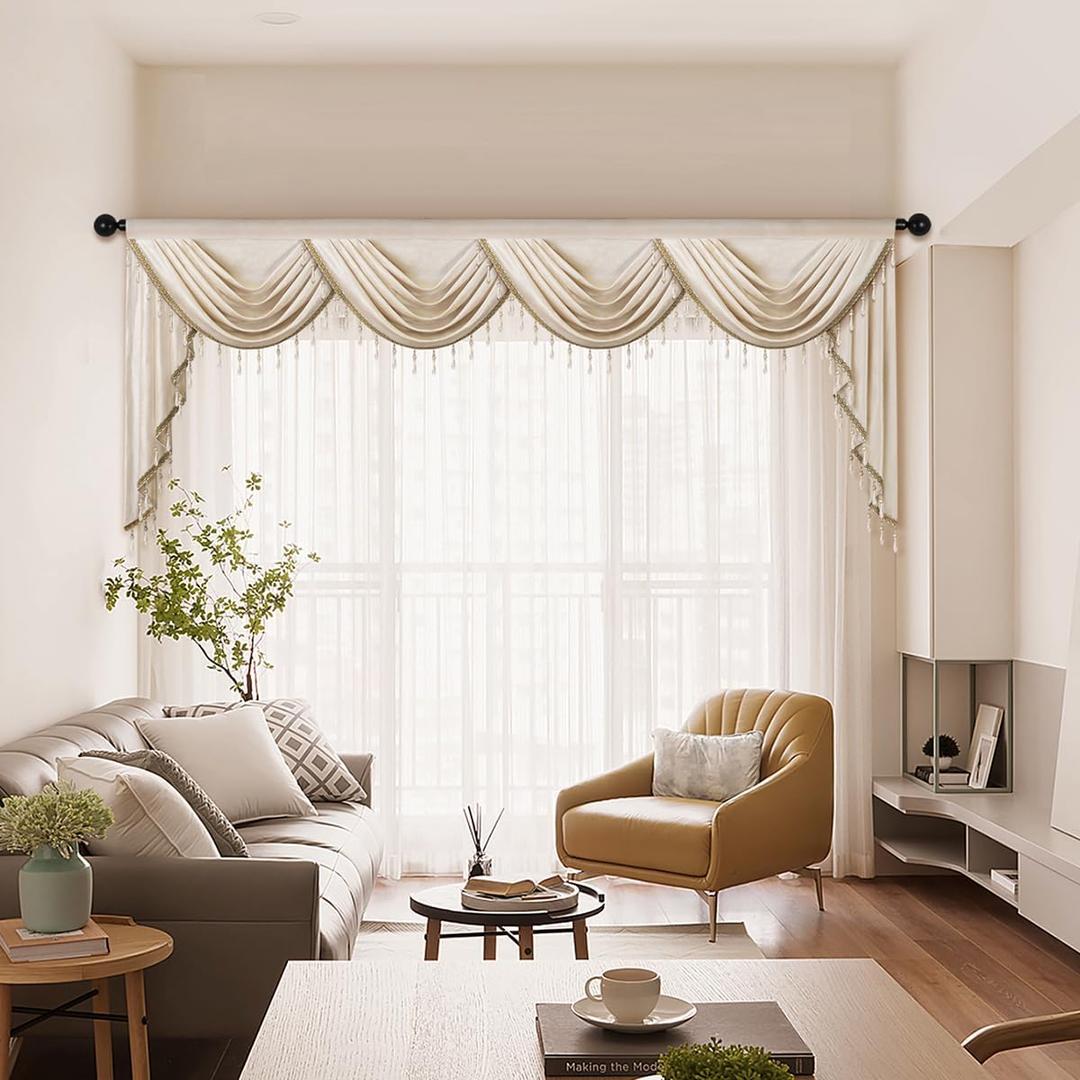 ELKCA Luxury Cream Velvet Curtain Valances for Living Room with Beads(118inch,1 Panel)