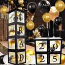2 x Graduation Decorations 2025 Deals,Balloon Boxes with Grad Cap Topper Black Kit for Graduation Party Decorations Props Backdrop-4Pcs Boxes with Letters Grad Hat Topper Decor-Class of 2025 Party Favors