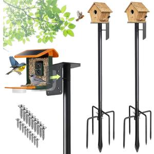 2 Pack Bird House Pole, Heavy Duty Outdoor Bird Feeder Pole with Stable 5-Prong Base, 102” Tall Adjustable Height, 1 Inch Dia Universal Mounting Stand for Yard Garden Bird Watching and Feeding
