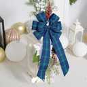 AIMUDI Christmas Tree Bows 10×20'' Navy Blue Green Plaid Bows for Gift Wrapping Wreath Bows with Wire Edge Premade Gift Bows for Craft Present Fireplace Holiday Christmas Decorations, 2 PCs