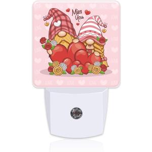Valentine's Day Gnome Couple Night Light for Kids, Gnomes with Love Red Hearts Night Light Plug in with Dusk to Dawn Sensor,0.5w Energy Saving Nightlight for Hallway Stairway Kitchen Bedroom (Color32)