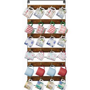 Wall Mount Coffee Mug Holder - Rustic Wood and Iron, Holds Up to 24 Mugs (3Pack) for Kitchen, Home, Coffee Bar (6-tier)