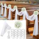 Riceshoot 3 Pcs Church Pew Wedding Decorations White Fabric Tulle Silk Flower Pew Clips Wedding Aisle Decor for Church Ceremony Banquet Party Reception(White)