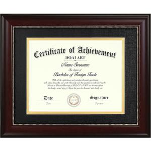 DOAI ART 8.5x11 Diploma Frame Classic Mahogany Color Display 8.5x11-inch with Black Over Gold Mat or 11x14 Document &Certificate Without Mat,Wide Molding, Gold Beads Hanging Hardware Included
