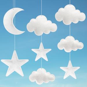 Ayfjovs 8pcs 3D Hanging Cloud Set with Moon and Stars for Ceiling Decor, Felt Artificial Ceiling Clouds for Art Stage Wedding Nursery Children Room Party Baby Shower Cloud Props