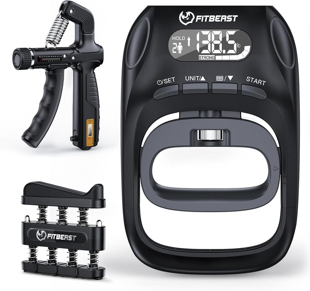 FitBeast Grip Strength Tester Set with Hand Strengthening Tools Track Progress, Build Strength & Support Hand Recovery (3-in-1 Kit)