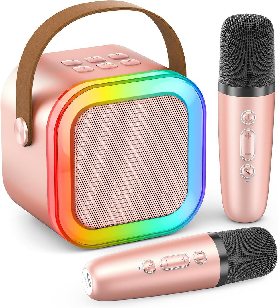Mini Karaoke Machine for Kids Adults, 2026 TOP Birthday Gifts for Girls 3,4,5,6,7,8+Year Old Toddler Toys,Portable Bluetooth Speaker with 2 Wireless Karaoke Microphones Player Mothers Gifts(Rose Gold)