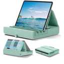 KDD Tablet Pillow Holder, Foldable iPad Stand for Lap, Bed and Desk -Tablet Soft Pad Dock with Pocket & Stylus Mount Compatible with iPad Pro 12.9, 10.5, 9.7 Air Mini 6 5 4 3, E-Reader