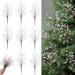 Chengu 8 Pcs Acrylic Crystal Christmas Tree Picks, 11.8 Inch Tall Sparkly Flower Stem Branches with Bead Drop Design, Crystal Ornaments for Christmas Tree Decor DIY Wreath Xmas Decorations