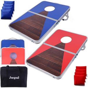 Juegoal Portable Cornhole Board Set for Kids Teens & Adults, 24x16 Inch Foldable Corn Hole Games with Bean Bags & Carry Bag, Lightweight Aluminum Alloy Travel Size Cornhole Set for Outdoor Games Beach
