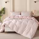 Pink Comforter Set Queen Size Striped 100% Soft Washed Microfiber Jacquard 3 Pieces Striped Bedding Sets Pink White Comforter Queen for All Seasons and 2 Pillowcases Comfort Breathable