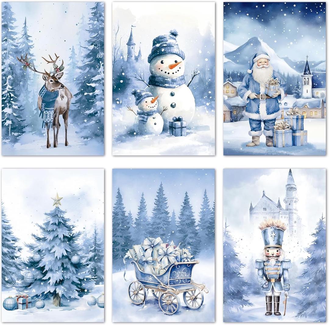 Chenive 24 Pack Winter Wonderland Christmas Cards Bulk, 4x6 Inch Snowy Christmas Cards with Envelopes & Stickers, Boxed Xmas & New Year Card Set for Family Friends, 6 Assorted Holiday Card Designs