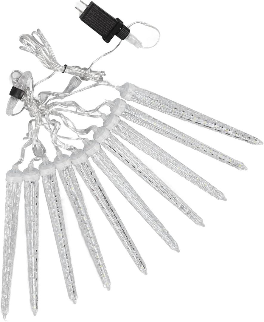 aqxreight Christmas Meteor Shower Lights 7V Plastic Icicle Lights for Window Weddings US Plug (White Light)