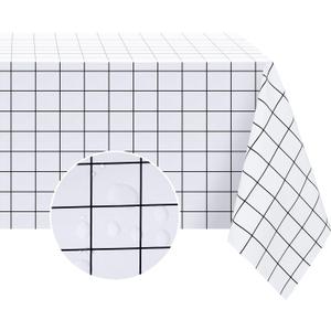 Romanstile Rectangle Vinyl Tablecloth, 100% Waterproof Oil-Proof Checkered Plastic Table Cloth, Heavy Duty Wipeable Table Covers for Dining, Camping, Picnic, Outdoor - 54 x 78 Inch, White