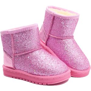 Sugmzox Girl's Boots Kids Glitter Snow Boots Durability Slip Resistant Outdoor Ankle Boots, pink size 13