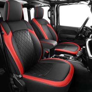 Coverado Seat Covers 4 Door for Jeep Wrangler, 2PCS Leather Car Seat Cover for Jeep Wrangler Vehicle Accessories Custom Fit for 2018-2026 Jeep Wrangler Seat Covers 2-Door/4-Door(Red)