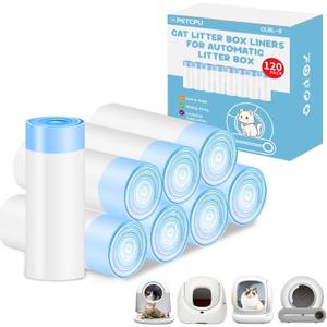 120 Count Cat Litter Box Liners for Self-Cleaning Cat Litter Box, Replacement Kitty Litter Liners, 8 Rolls Drawstring Waste Bags for Small Automatic Litter Boxs, 19.7 x 17.7 Inches8 Packs/120 Counts