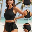 Aqua Eve Women High Waisted Bikini Set Racerback Swimsuit Two Piece Bathing Suit High Neck Swimwear (Black, M)