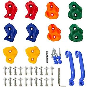 KINSPORY 10Pc Colourful Pig Nose Shape Children Rock Climbing Holds Indoor Outdoor Kids Playground Build with Two Blue Handles - Mounting Hardware Kit Included