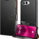 for T-Mobile Revvl 8 TMRV085G Case with Tempered Glass Screen Protector PU Leather Folio Flip [RFID Blocking][Kickstand] [Card Holders] Shockproof TPU Cover Magnetic Wallet - Black