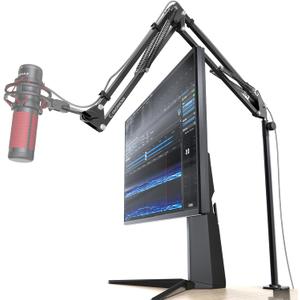 Boom Arm, 360 Rotatable Microphone Stand with Desk Mount, Foldable Desk Mic Arm with 3/8'' to 5/8'' Screw Adapter, Microphone Arm for Live Streaming, Gaming, Podcasting (Black (Overhead))