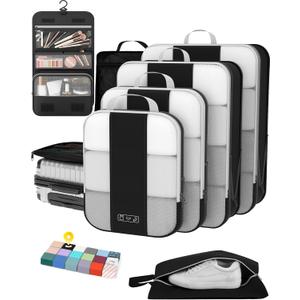 8 Set Compression Packing Cubes for Travel Essentials,Compressible Expandable Packing Cubes for Suitcase,OlarHike Luggage Organizer Bags for Travel,Handy Helper for Organizing Clothes(Black)