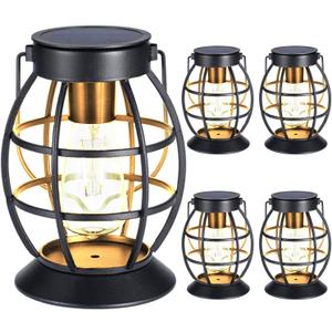 LeiDrail Solar Lanterns Outdoor 4 Pack, Hanging Waterproof Metal Lantern Dual LED Warm White, Auto On/Off Garden Patio Yard Porch Pathway Table Decor, Solar Powered Gift for Women (Retro)