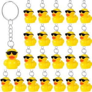 Roowest 24 Pcs Mini Duck Keychains Bulk Miniature Duck Party Favors 3D Cute Yellow Resin Tiny Keychains with Sunglasses Charms Pendant Accessories for Birthdays Holidays Baby Showers Party Supplies